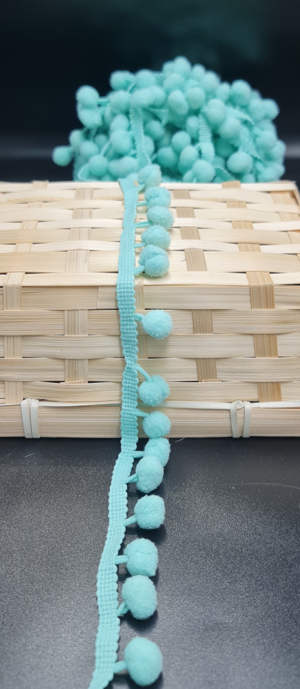 Pom Pom Braid (Aqua) (25mm) (SOLD PER METER)