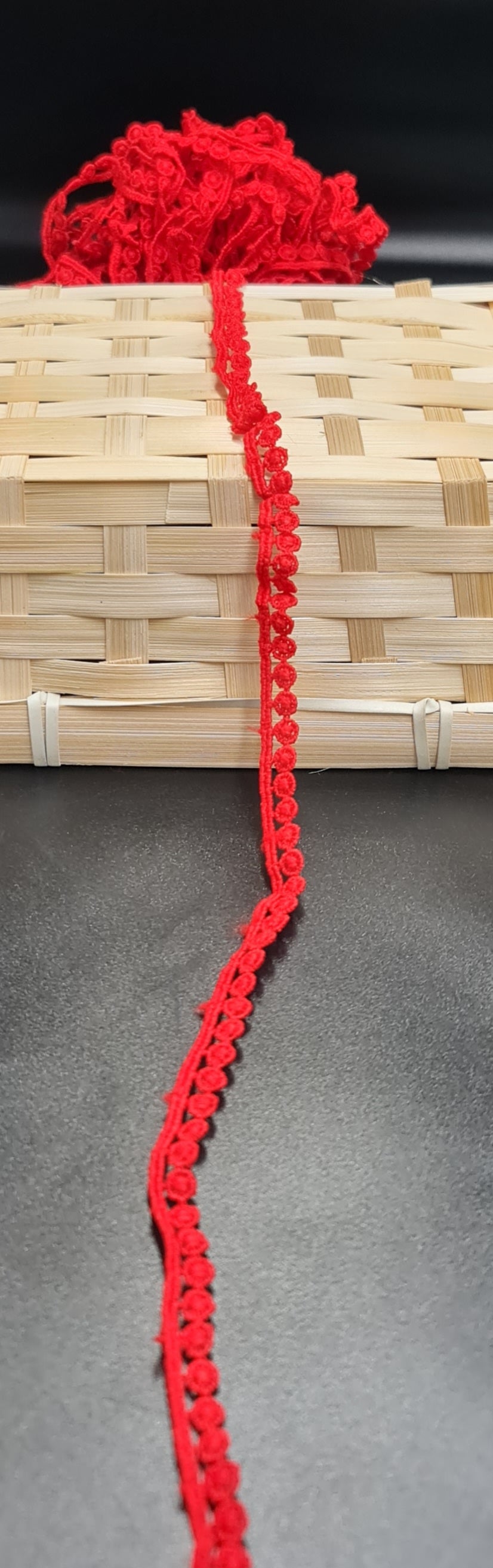 Pom Pom Braid (FLAT) (Red) (8mm) (SOLD PER METER)