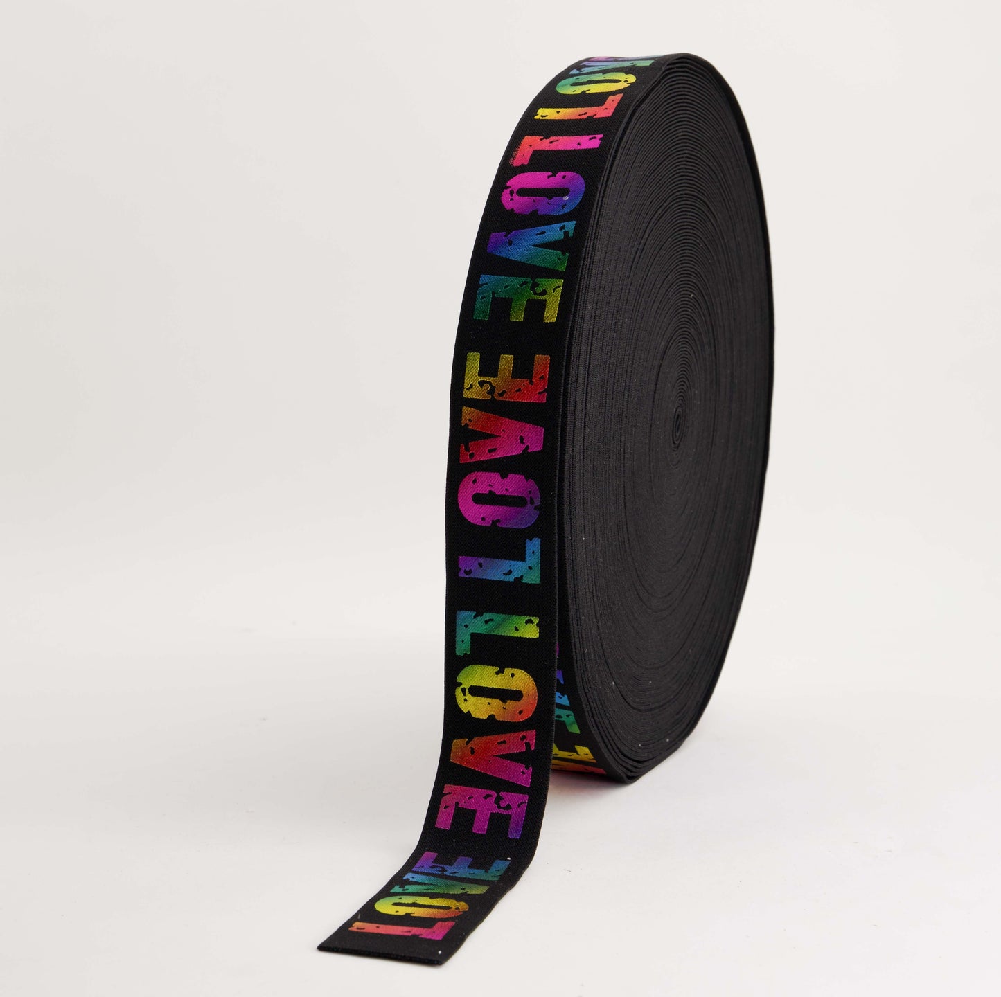 Printed Elastic - Rainbow "LOVE" (40mm) (SOLD PER METER & ROLL)